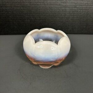 Vintage Duncan Miller Pink Opalescent Glass 5”‎ Hair Receiver w/Rim Footed Bowl